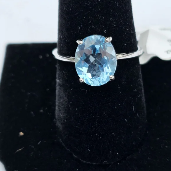 Natural Sky Blue Topaz 4.80 Carat Sterling Silver Ring Size 10 New! - Picture 2 of 7